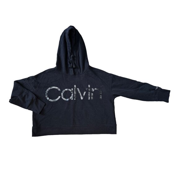 Calvin Klein Tops - Calvin Klein Cropped Long Sleeve Black Hooded Sweatshirt Woman Large 1550